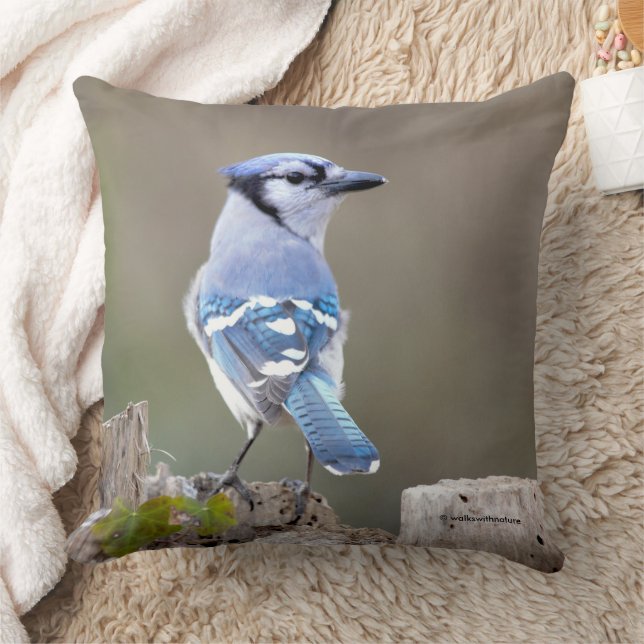 Niedlich Blue Jay Songbird auf Treestump Kissen (Decke)