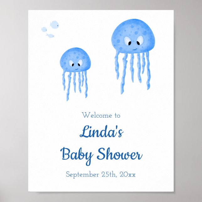 Niedlich Blue Jellyfish Baby Dusche Empfang Poster (Vorne)