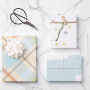 Niedlich Blue Kariert Mix n Match Baby Dusche Geschenkpapier Set