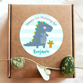 Niedlich Blue Kawaii Dinosaur Boy Birthday Vielen  Runder Aufkleber