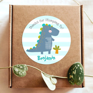Niedlich Blue Kawaii Dinosaur Boy Birthday Vielen  Runder Aufkleber