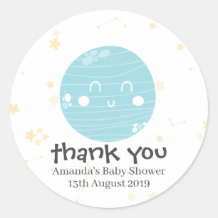 Niedlich Blue Kawaii Planet Baby Dusche Runder Aufkleber