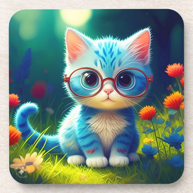 Niedlich Blue Kitten Tragebrille-276548 Getränkeuntersetzer (Vorderseite)