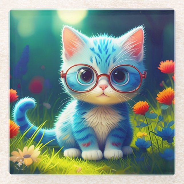 Niedlich Blue Kitten Tragebrille-276548 Glasuntersetzer (Vorderseite)