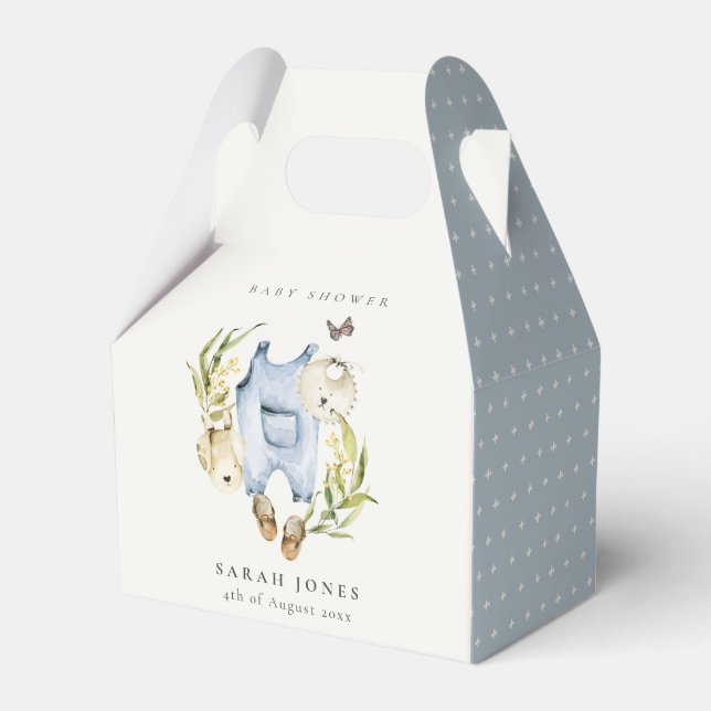 Niedlich Blue Leafy Foliage Boy Clothes Babydusche Geschenkschachtel (Vorderseite)