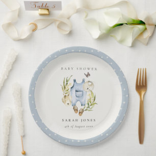 Niedlich Blue Leafy Foliage Boy Clothes Babydusche Pappteller