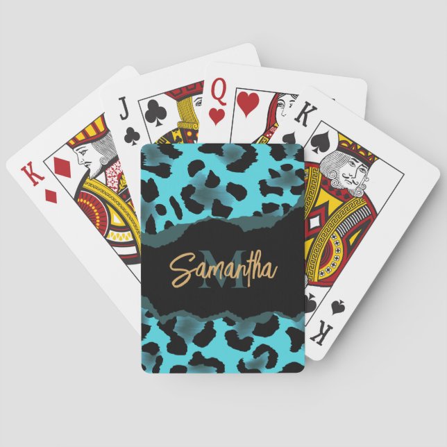 Niedlich Blue Leopard Print Spielkarten (Rückseite)