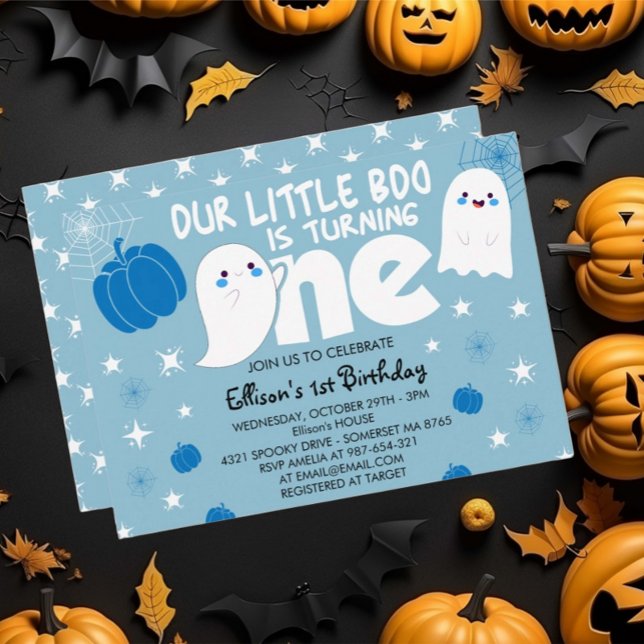 Niedlich Blue Little Boo Halloween Erster Geburtst Einladung (Von Creator hochgeladen)