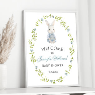 Niedlich Blue Little Bunny Baby Boy Dusche Willkom Poster