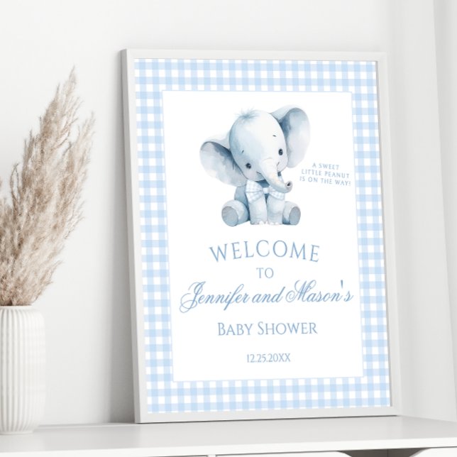 Niedlich Blue Little Elephant Gingham Baby Boy Dus Poster (Von Creator hochgeladen)