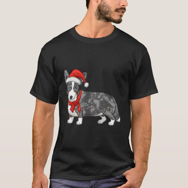 Niedlich Blue Merle Cardigan Corgi Weihnachtsmannm T-Shirt (Vorderseite)