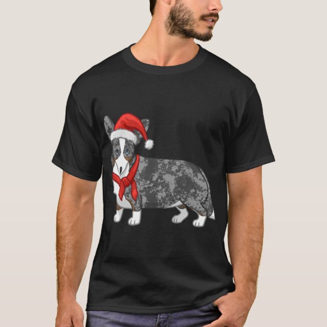 Niedlich Blue Merle Cardigan Corgi Weihnachtsmannm T-Shirt (Vorderseite)