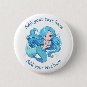 Niedlich Blue Mermaid Personalisiert Button