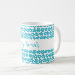 Niedlich Blue Minimalistisch Daisy Muster Blumenbe Kaffeetasse