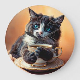 Niedlich Blue Mit Augen Kitten Große Wanduhr