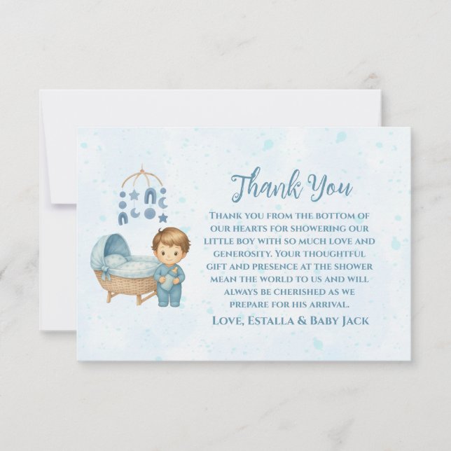 Niedlich Blue Mobile Crib Babybett Babybett Dusche Dankeskarte (Vorderseite)