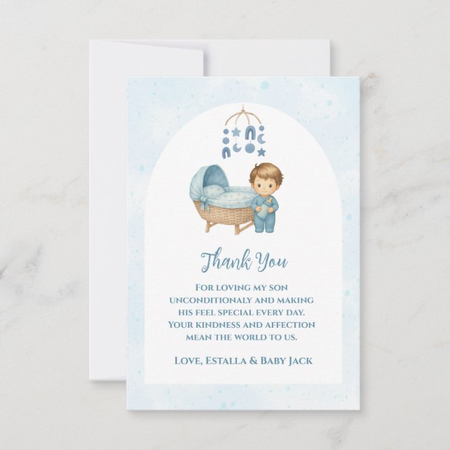 Niedlich Blue Mobile Crib Babybett Babybett Dusche Dankeskarte (Vorderseite)