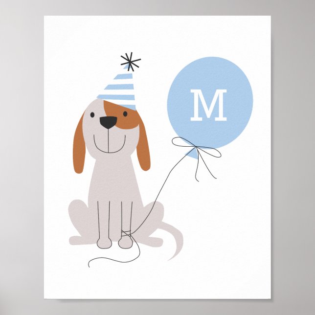 Niedlich Blue Monogram Puppy Dodge Kinderzimmer Ro Poster (Vorne)