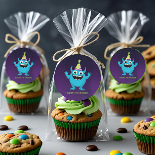 Niedlich Blue Monster Geburtstagsparty Runder Aufkleber