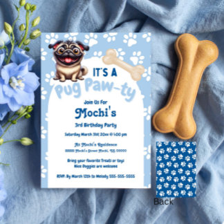 Niedlich Blue Mops Doggie Birthday Paw-ty Einladung