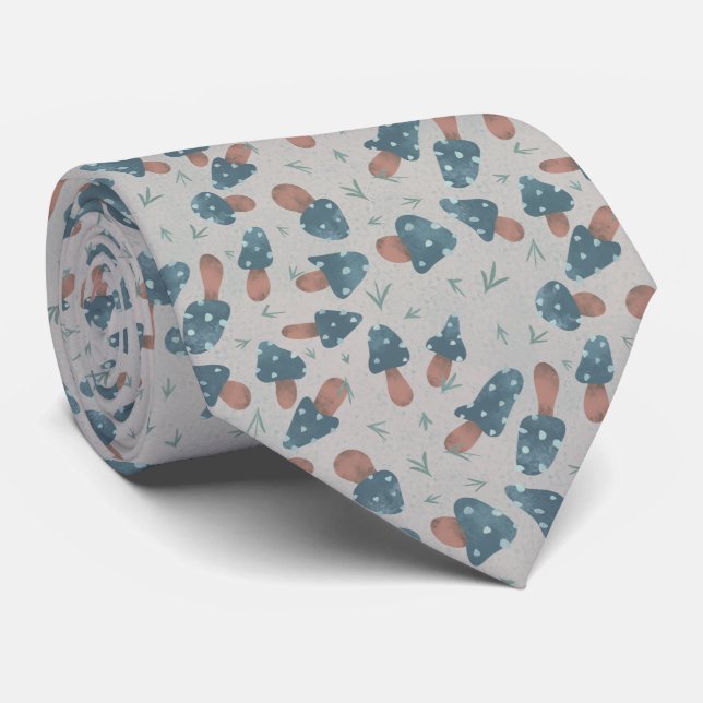 Niedlich Blue Mushroom Fungi Pattern Neck Tie Krawatte (Gerollt)