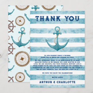 Niedlich Blue Nautical Sailor Watercolor Babydusch Dankeskarte