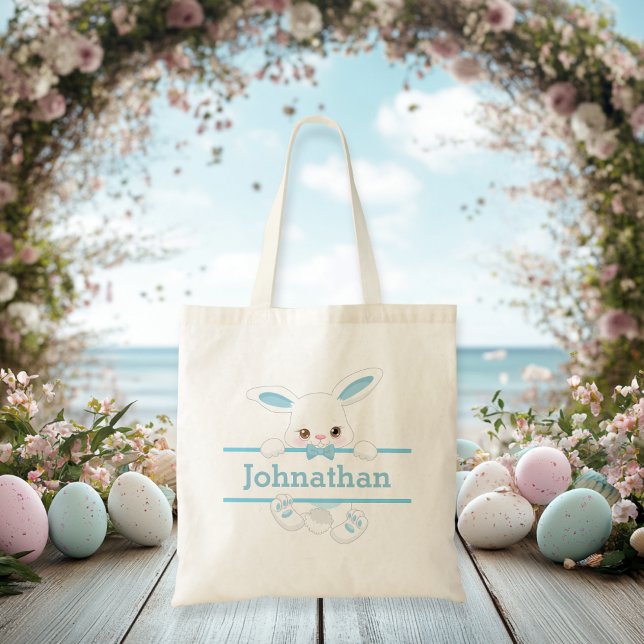 Niedlich Blue Oaster Bunny Personalisiert Boy Tragetasche (Cute Blue Easter Bunny Personalized Boy Tote Bag)