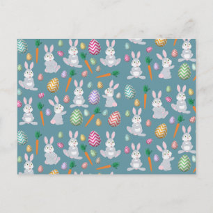 Niedlich Blue Oaster Bunny Rabbit Muster Feiertagspostkarte