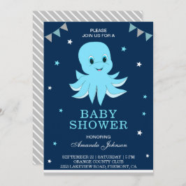 Niedlich Blue Octopus Baby Dusche Einladung