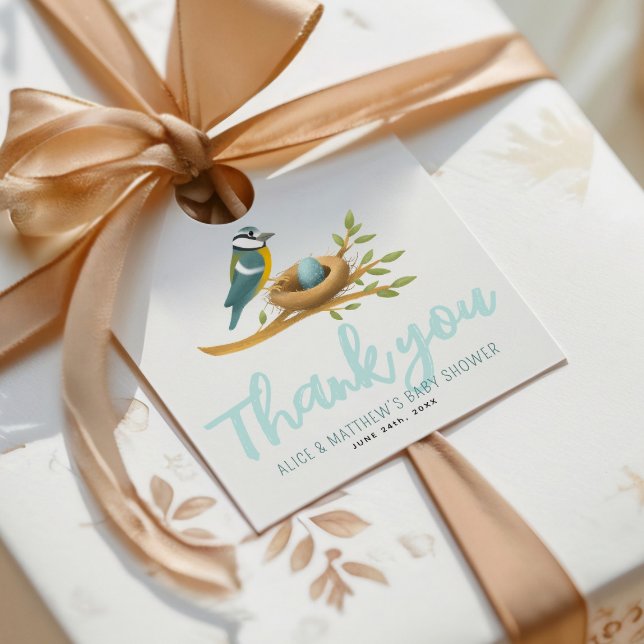 Niedlich Blue Oh Boy Bird Nest Baby Dusche Geschenkanhänger (Von Creator hochgeladen)