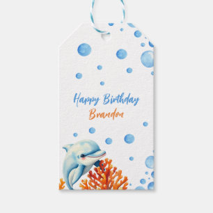 Niedlich Blue & Orange Coral Dolphin Kindergeburts Geschenkanhänger