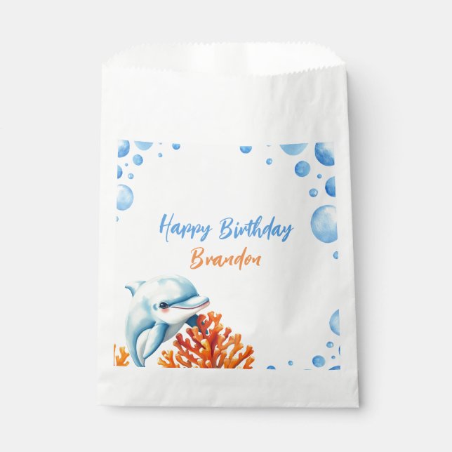Niedlich Blue & Orange Coral Dolphin Kindergeburts Geschenktütchen (Vorderseite)