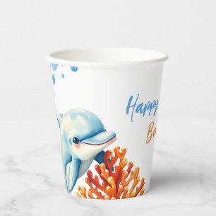 Niedlich Blue & Orange Coral Dolphin Kindergeburts Pappbecher