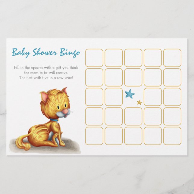 Niedlich Blue Orange Kitten Babydusche Bingo Card (Vorderseite)