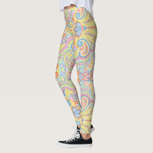 Niedlich Blue Orange Pink Lila Weiß Paisley Floral Leggings