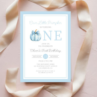 Niedlich Blue Our Little Pumpkin Boy 1. Geburtstag Einladung