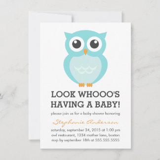 Niedlich Blue Owl Boy Baby Shower Einladungen