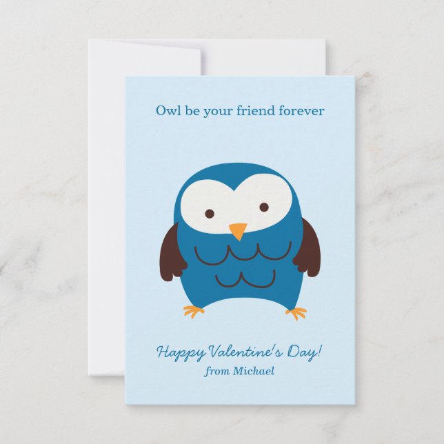 Niedlich Blue Owl Kids Valentinstag Cards Einladung (Vorderseite)