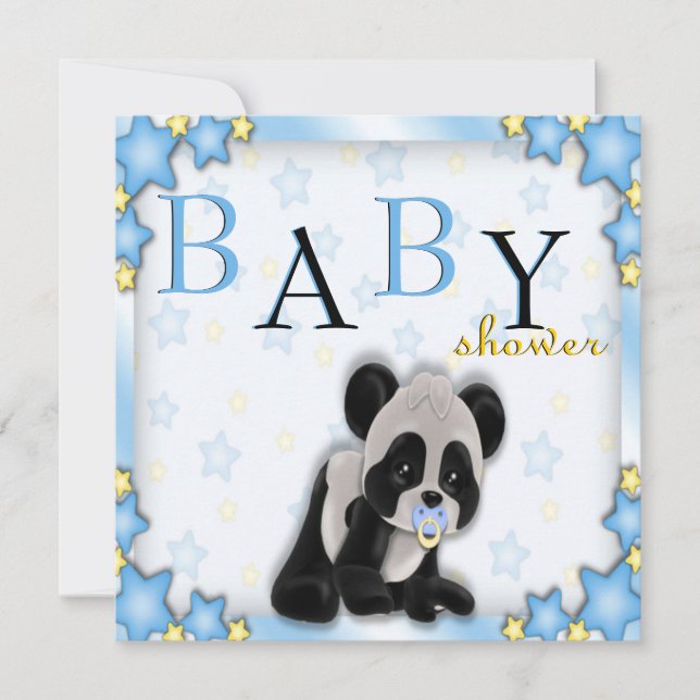 Niedlich Blue Panda Bear Baby Dusche einladen Einladung (Vorderseite)