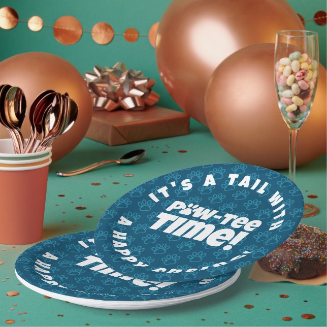 Niedlich Blue Pawprints Pet Adoption Paw-tee! Zeit Pappteller (Multi)