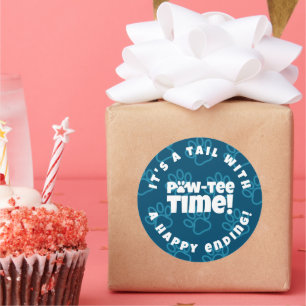 Niedlich Blue Pawprints Pet Adoption Paw-tee! Zeit Runder Aufkleber