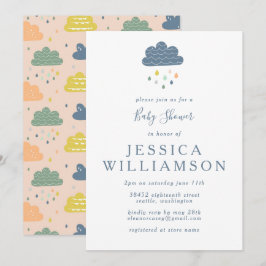 Niedlich Blue Peach Raindrops Boy Baby Dusche Einladung