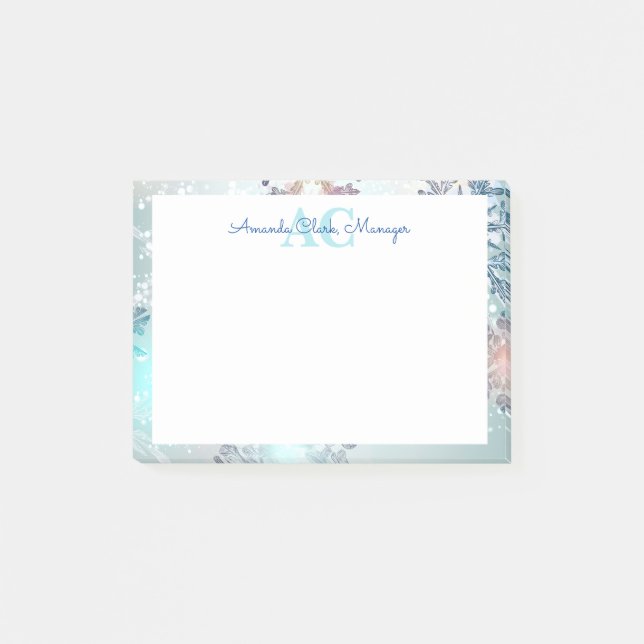 Niedlich Blue Personalisiert Monogramm Name Post-it Klebezettel (Vorderseite)