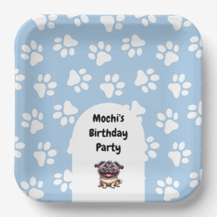 Niedlich Blue Pet Mops Geburtstagsparty Pappteller