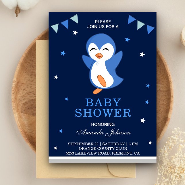 Niedlich Blue Pinguin Baby Dusche Einladung (Von Creator hochgeladen)