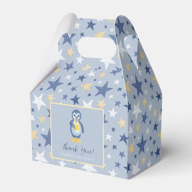 Niedlich Blue Pinguin Stars Vielen Dank Baby Dusch Geschenkschachtel (Vorderseite)