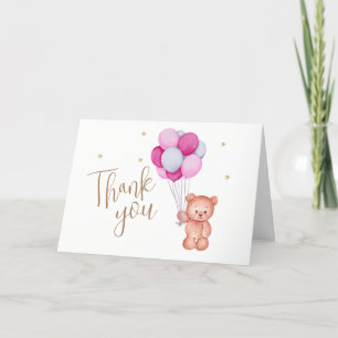 Niedlich Blue Pink Ballon Teddy Bear Baby Dusche Dankeskarte