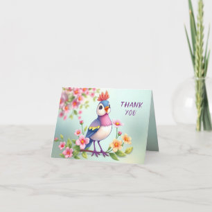 Niedlich Blue Pink Bird Floral Danke Karte