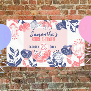 Niedlich Blue Pink Blume Botanical Baby Dusche Banner