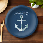 Niedlich Blue Polka Dot Anchor mit Individuelle Na Pappteller<br><div class="desc">Ein trendiges und elegantes Design mit Punkten und prächtigen Farben sowie einem Bereich,  in dem Sie Ihren Namen oder Ihre Monogramm hinzufügen können.</div>